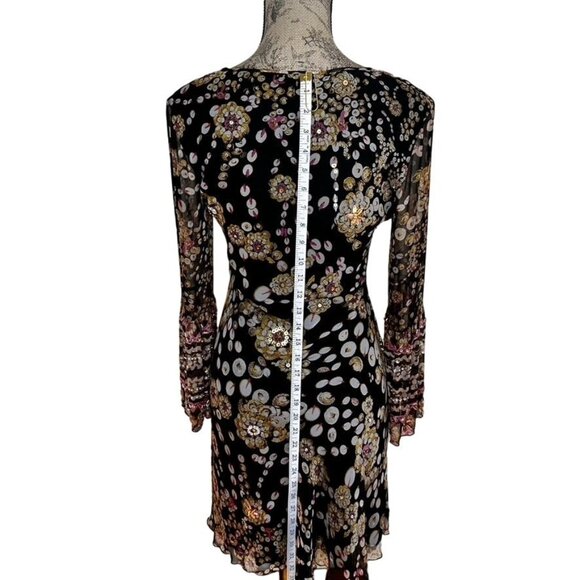 VTG Diane Von Furstenberg Women Floral Silk Dress Bell Sleeve Sequins Beads Sz 6 - Picture 6 of 13